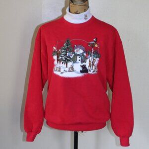 Vtg 90s Artisans Red Turtleneck Christmas Winter Snowman Sweatshirt Women's M